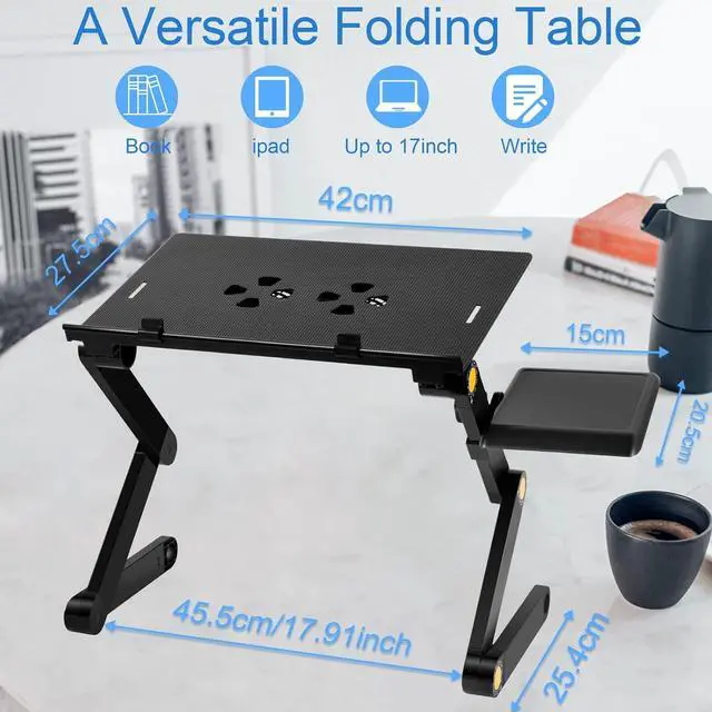 Alt view image 3 of 7 - Adjustable Laptop Stand, Uten Laptop Desk for up to 17" Laptops, Portable Laptop Table Stand for with 1 Strengthened CPU Fans, Detachable Mouse Pad, Ergonomic Lap Desk, Office Stands(Black)