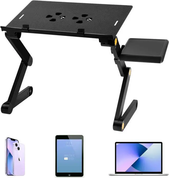 Main image of Adjustable Laptop Stand, Uten Laptop Desk for up to 17" Laptops, Portable Laptop Table Stand for with 1 Strengthened CPU Fans, Detachable Mouse Pad, Ergonomic Lap Desk, Office Stands(Black)