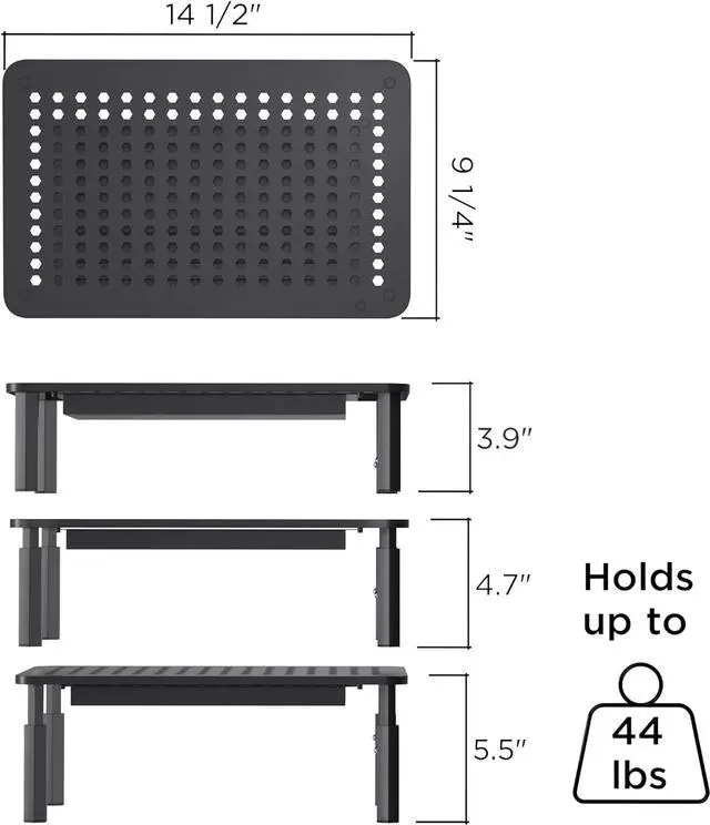 Alt view image 5 of 5 - Back Saver Monitor Stand for Desk - 2 Pack Monitor Riser with Drawer - Gain 5 Weeks a Year, Less Pain & Peak Productivity with Anti Skid Mesh Metal Computer Stand for Laptop, Printer & iMac