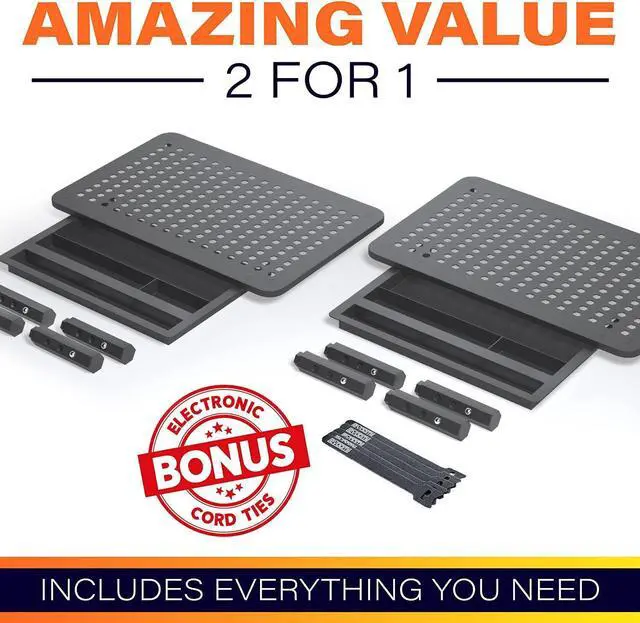 Alt view image 4 of 5 - Back Saver Monitor Stand for Desk - 2 Pack Monitor Riser with Drawer - Gain 5 Weeks a Year, Less Pain & Peak Productivity with Anti Skid Mesh Metal Computer Stand for Laptop, Printer & iMac