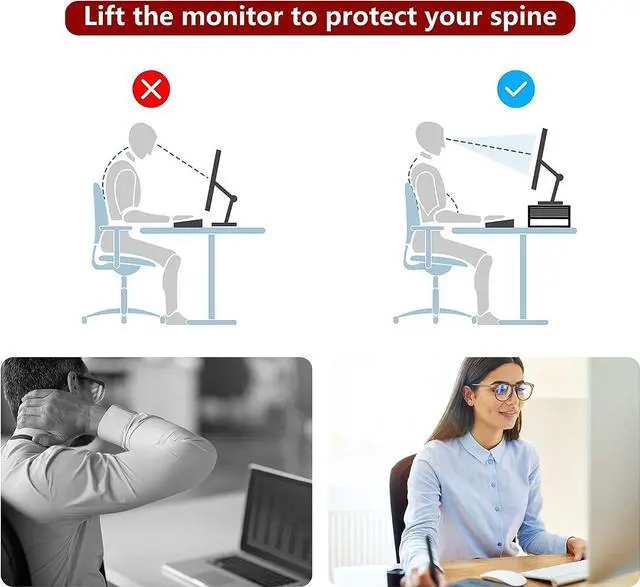 Alt view image 5 of 6 - 2 Tier Metal Monitor Stand Monitor riser and Computer Desk Organizer with Drawer and Pen Holder for Laptop, Computer, iMac, Black