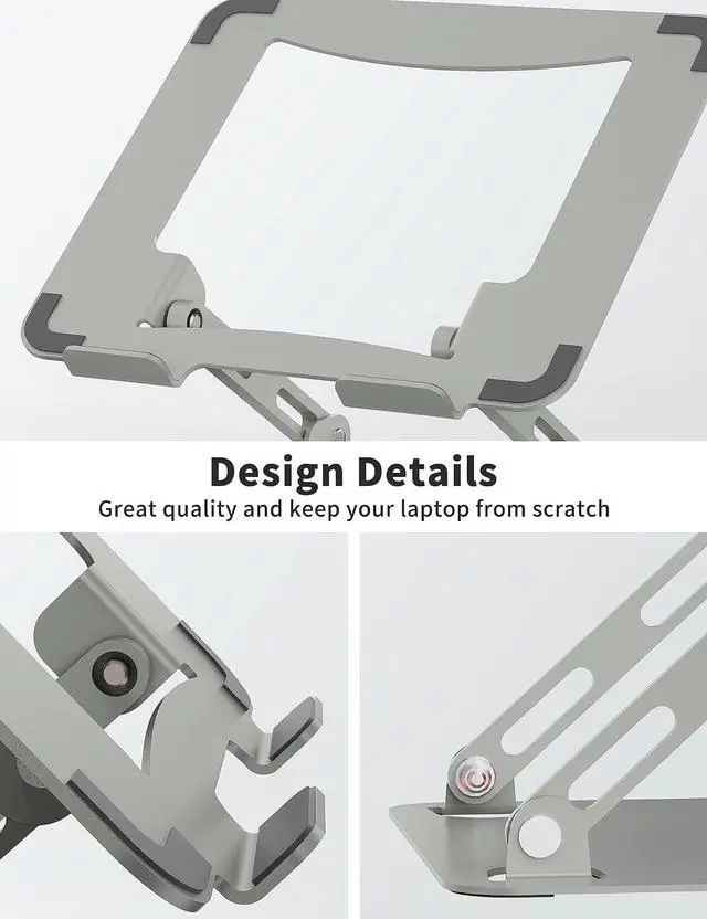 Alt view image 6 of 7 - Laptop Stand for Desk, Portable Adjustable Laptop Riser, Ergonomic Design Computer Holder, Metal Laptop Mount Elevator Compatible with 10 to 15.6 Inches PC Computer, Grey
