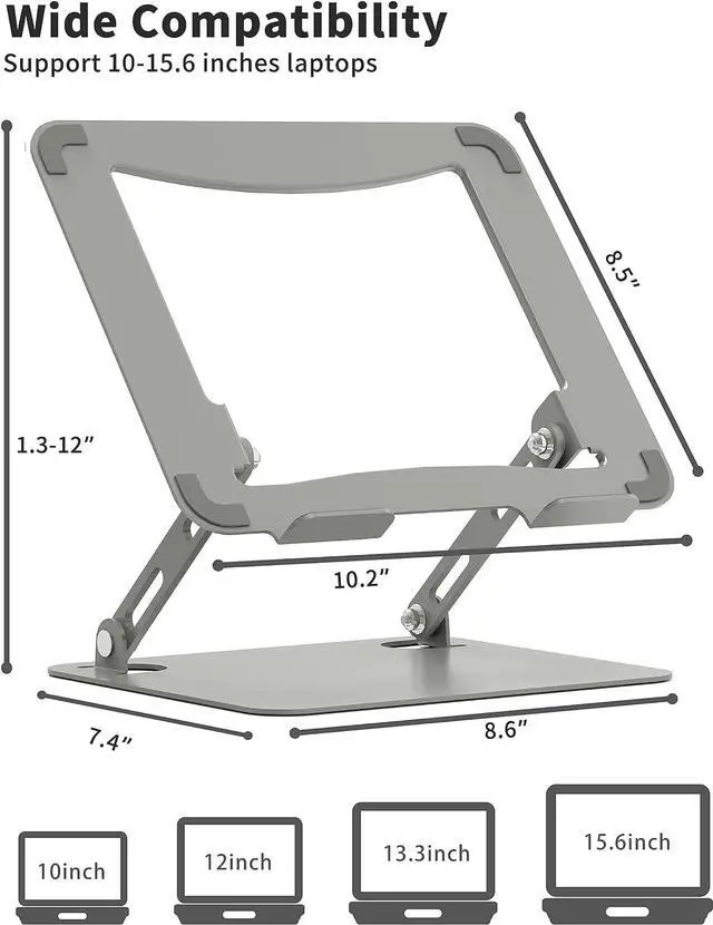 Alt view image 4 of 7 - Laptop Stand for Desk, Portable Adjustable Laptop Riser, Ergonomic Design Computer Holder, Metal Laptop Mount Elevator Compatible with 10 to 15.6 Inches PC Computer, Grey