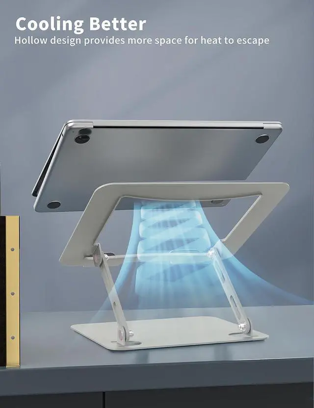 Alt view image 7 of 7 - Laptop Stand for Desk, Portable Adjustable Laptop Riser, Ergonomic Design Computer Holder, Metal Laptop Mount Elevator Compatible with 10 to 15.6 Inches PC Computer, Grey