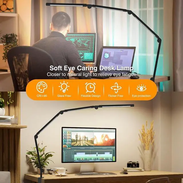 Alt view image 2 of 7 - LED Desk Lamp with Clip, Multi-Angle Flexible 4-Segment 3-Light Source Office Desk Lamp, Clip-on Eye-Care 4 Color Temperature Modes&5 Brightness, Table Lamp for Home Office Studio Study Nail