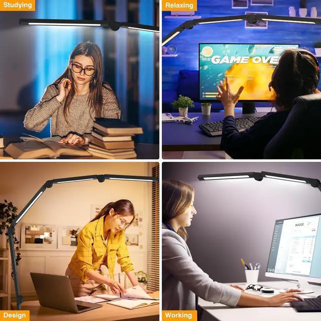 Alt view image 4 of 7 - LED Desk Lamp with Clip, Multi-Angle Flexible 4-Segment 3-Light Source Office Desk Lamp, Clip-on Eye-Care 4 Color Temperature Modes&5 Brightness, Table Lamp for Home Office Studio Study Nail