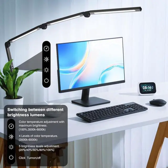 Alt view image 7 of 7 - LED Desk Lamp with Clip, Multi-Angle Flexible 4-Segment 3-Light Source Office Desk Lamp, Clip-on Eye-Care 4 Color Temperature Modes&5 Brightness, Table Lamp for Home Office Studio Study Nail