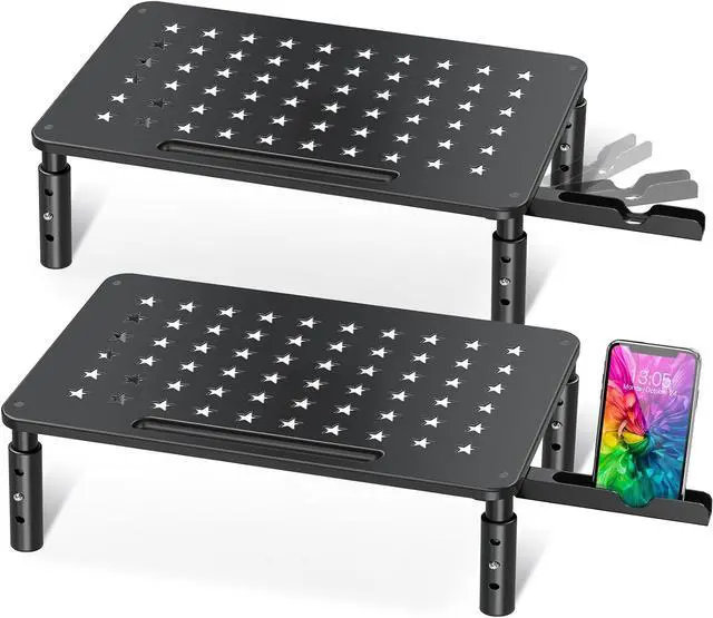 Main image of 2 Pack Monitor Stand , 3 Height Adjustable Stand with Unique Star Mesh for Computer, Laptop, Printer, Notebook, iMac, Premium Metal Monitor Risers for 2 Monitors