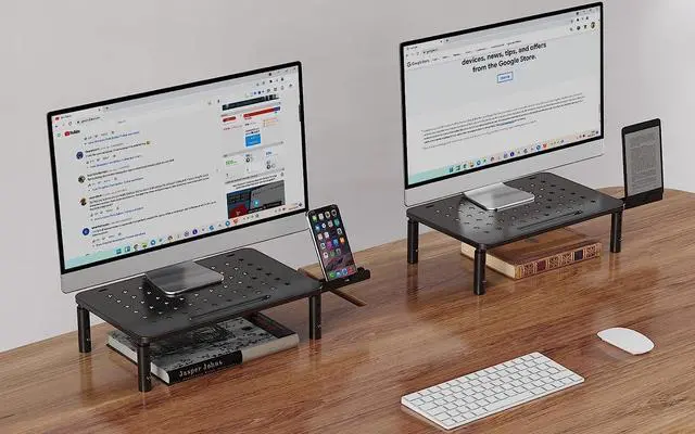 Alt view image 2 of 7 - 2 Pack Monitor Stand , 3 Height Adjustable Stand with Unique Star Mesh for Computer, Laptop, Printer, Notebook, iMac, Premium Metal Monitor Risers for 2 Monitors