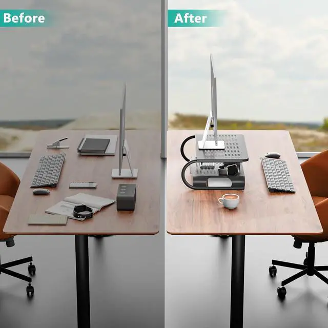 Alt view image 6 of 7 - Monitor Stand Riser, Computer Desktop Stand Riser Holder, Vented Metal 2 Tier Desk Shelf for Desk Organizer (STT001B), 1 Pack, Black