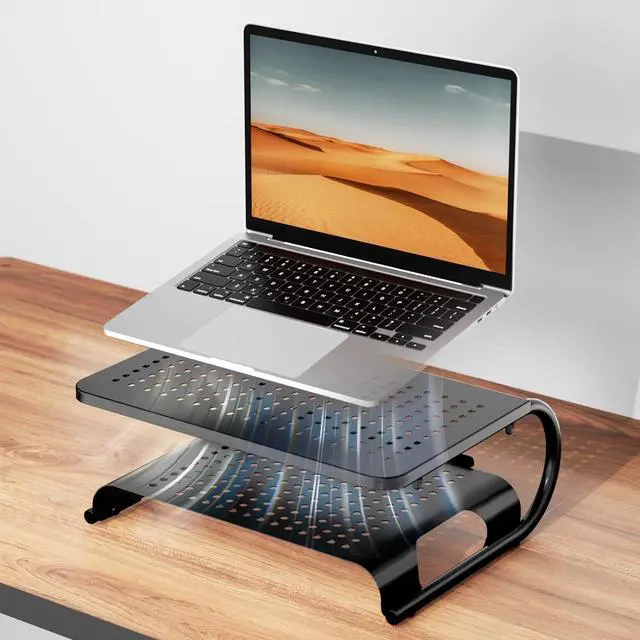 Alt view image 7 of 7 - Monitor Stand Riser, Computer Desktop Stand Riser Holder, Vented Metal 2 Tier Desk Shelf for Desk Organizer (STT001B), 1 Pack, Black