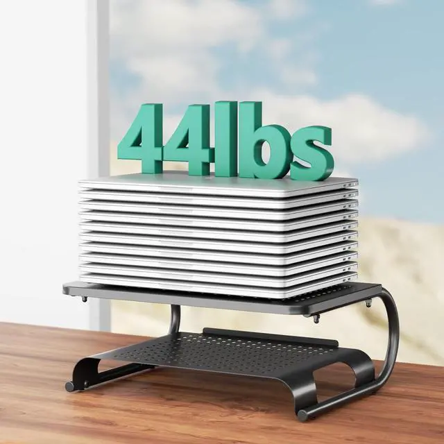 Alt view image 3 of 7 - Monitor Stand Riser, Computer Desktop Stand Riser Holder, Vented Metal 2 Tier Desk Shelf for Desk Organizer (STT001B), 1 Pack, Black