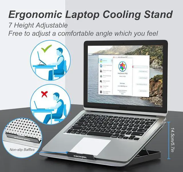 Alt view image 3 of 7 - Aluminum Laptop Cooling Pad 2023 Upgrade, Laptop Cooler Stand with 7 Height Adjustable, Laptop Fan Cooling Pad for Laptop 12-15.6 Inch, Notebook Cooler Pad with Two USB Port (Silver)