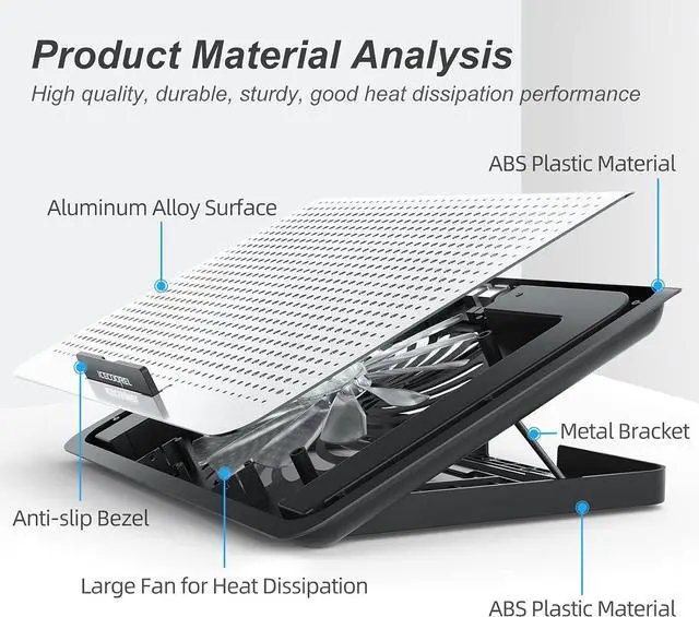 Alt view image 6 of 7 - Aluminum Laptop Cooling Pad 2023 Upgrade, Laptop Cooler Stand with 7 Height Adjustable, Laptop Fan Cooling Pad for Laptop 12-15.6 Inch, Notebook Cooler Pad with Two USB Port (Silver)