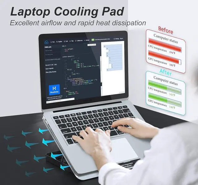 Alt view image 2 of 7 - Aluminum Laptop Cooling Pad 2023 Upgrade, Laptop Cooler Stand with 7 Height Adjustable, Laptop Fan Cooling Pad for Laptop 12-15.6 Inch, Notebook Cooler Pad with Two USB Port (Silver)