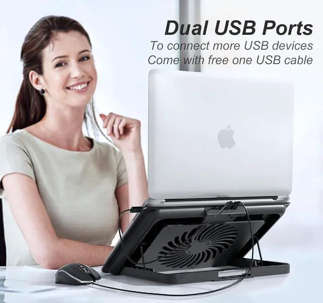 Alt view image 4 of 7 - Aluminum Laptop Cooling Pad 2023 Upgrade, Laptop Cooler Stand with 7 Height Adjustable, Laptop Fan Cooling Pad for Laptop 12-15.6 Inch, Notebook Cooler Pad with Two USB Port (Silver)