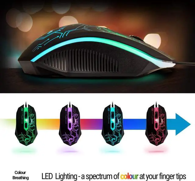 Alt view image 4 of 6 - Gaming Keyboard and Mouse and Gaming Headset & Mouse Pad, Wired LED RGB Backlight Bundle for PC Gamers Users - 4 in 1 - Black