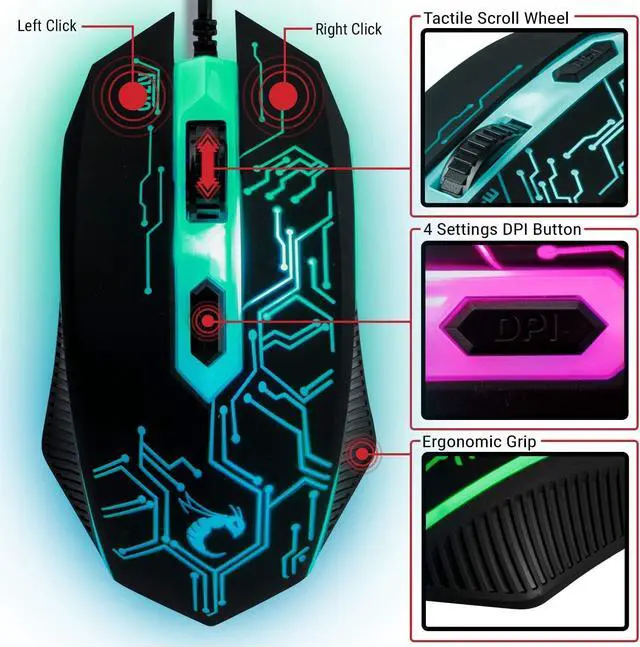 Alt view image 3 of 6 - Gaming Keyboard and Mouse and Gaming Headset & Mouse Pad, Wired LED RGB Backlight Bundle for PC Gamers Users - 4 in 1 - Black
