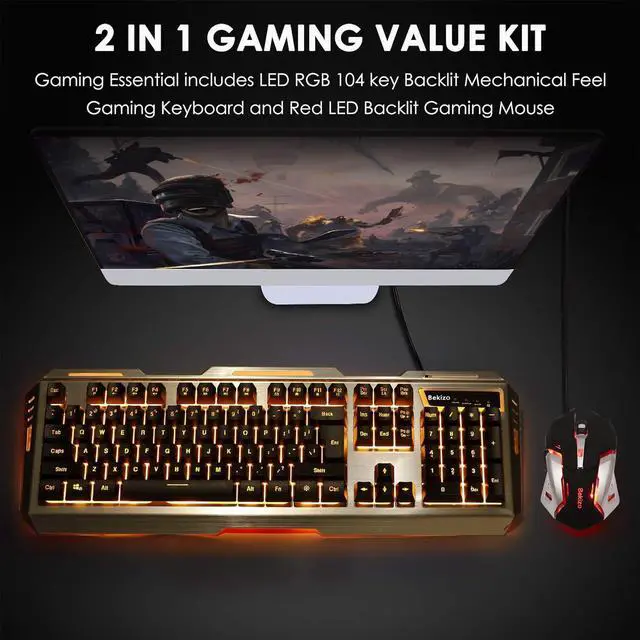 Alt view image 2 of 7 - Gaming Keyboard Mouse Combo,104 Full Size Metallic Backlit Keyboard,LED Keyboard Color Change Lighted Keyboard,PC Computer USB Keyboard, Gamer Keyboard,for Prime Xbox One PS4 Gamer - Yellow