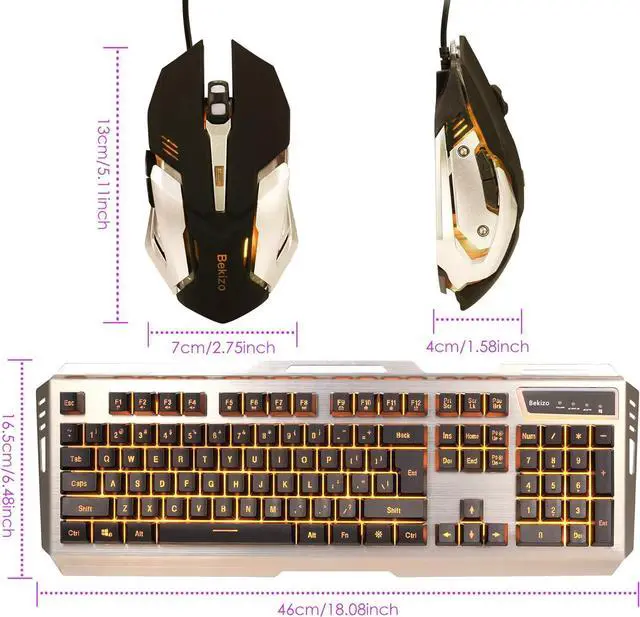 Alt view image 6 of 7 - Gaming Keyboard Mouse Combo,104 Full Size Metallic Backlit Keyboard,LED Keyboard Color Change Lighted Keyboard,PC Computer USB Keyboard, Gamer Keyboard,for Prime Xbox One PS4 Gamer - Yellow