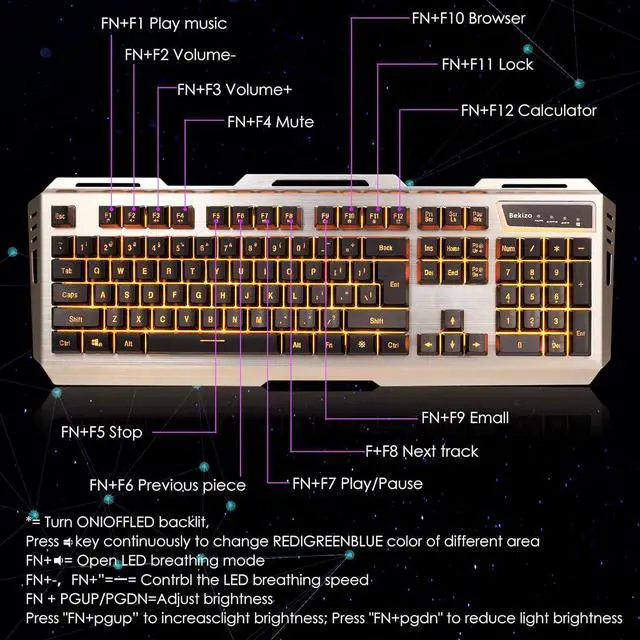 Alt view image 7 of 7 - Gaming Keyboard Mouse Combo,104 Full Size Metallic Backlit Keyboard,LED Keyboard Color Change Lighted Keyboard,PC Computer USB Keyboard, Gamer Keyboard,for Prime Xbox One PS4 Gamer - Yellow