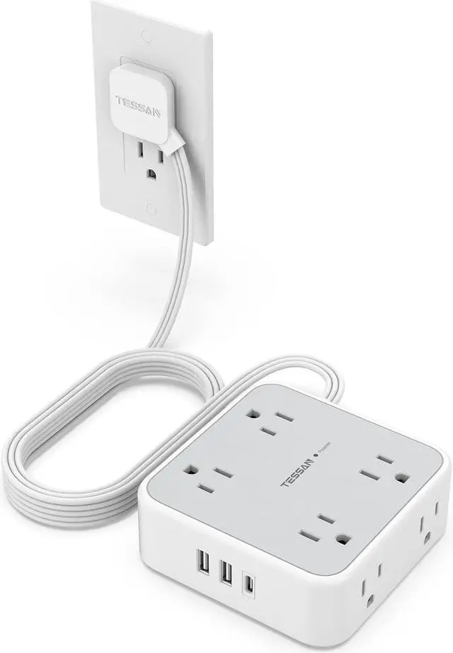 Main image of Power Strip Surge Protector 10 Ft Cord, 8 AC Outlets, 3 USB Charger(1 USB C Port), Ultra Thin Extension Cord, Flat Plug, 900 Joules Protection, Desk Charging Station for Home, Office Essentials