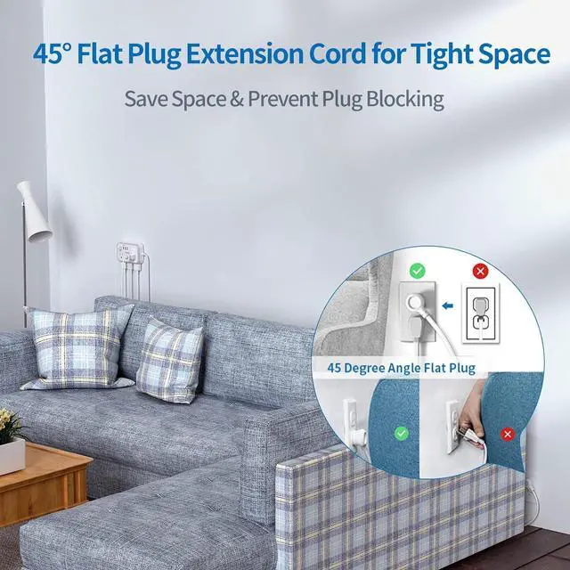 Alt view image 5 of 7 - Flat Plug Extension Cord 10 ft, Power Strip with 6 Widely Outlets 4 USB Ports, 2 Side Outlet Extender, Overload Protection, Long Extension Cord with Multiple Outlets for Indoor, Home Office, Dorm Room
