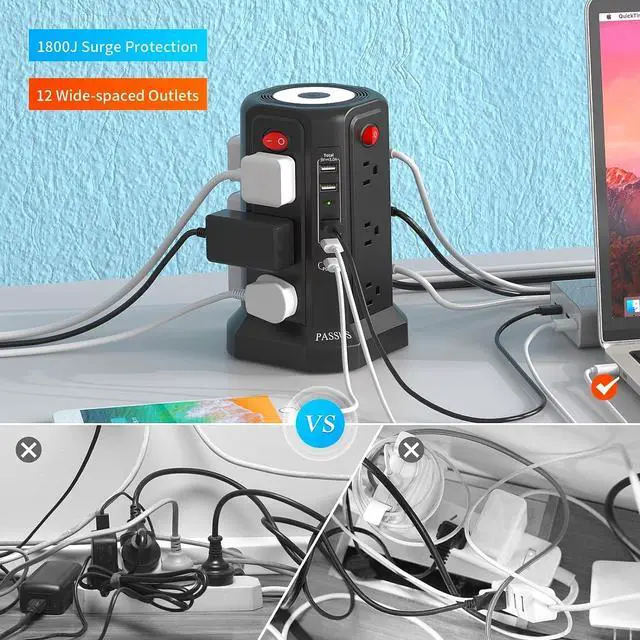 Alt view image 5 of 7 - Surge Protector Power Strip with 5 USB Ports(1 USB C PD20W), 2nd Generation Power Strips with Night Light, 10FT Extension Cord with Multiple Outlets for Home Office Dormroom Essentials