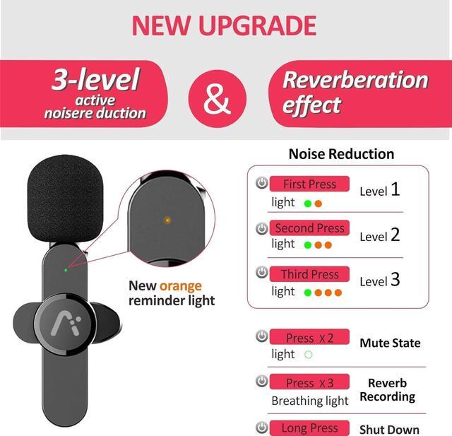 Alt view image 7 of 7 - Wireless Clip Mic, Wireless Lavalier Microphones, Lapel Clip-on Microphone, for iPhone 15, Smartphone, Laptop, Video Recording, Tiktok, Facebook Live, YouTube Live Stream