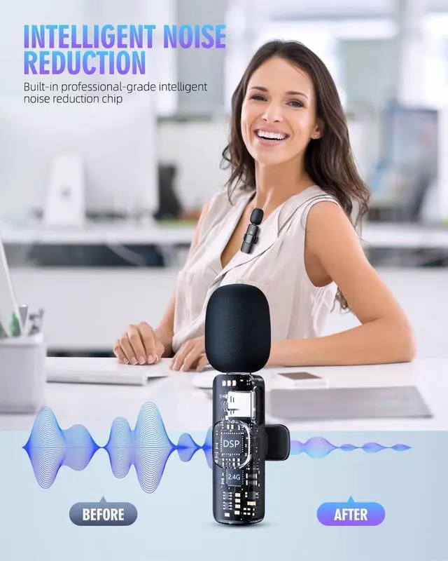 Alt view image 2 of 7 - 3 in 1 Wireless Lavalier Microphones for iPhone, iPad, Android, Camera, USB-C Microphone, 7-Hour Battery, Mini Microphone with Noise Reduction for Video Recording, Vlog, YouTube, TikTok