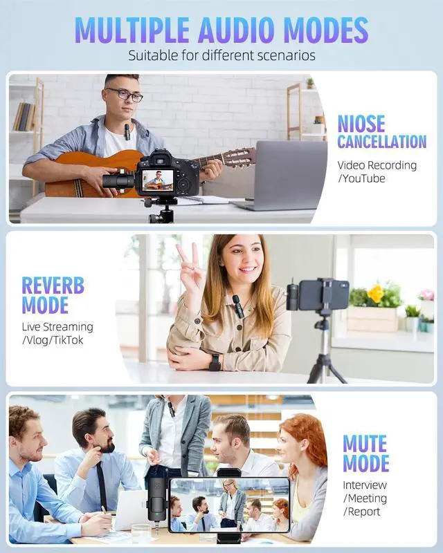 Alt view image 7 of 7 - 3 in 1 Wireless Lavalier Microphones for iPhone, iPad, Android, Camera, USB-C Microphone, 7-Hour Battery, Mini Microphone with Noise Reduction for Video Recording, Vlog, YouTube, TikTok