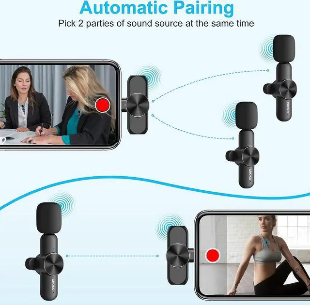 Alt view image 2 of 6 - Dual Wireless Microphone for iPhone iPad, Professional Wireless Lavalier Microphone for Video Recording, Clip On Lapel Mic for YouTube/Interview/Vlog/Presentation/Facebook Live