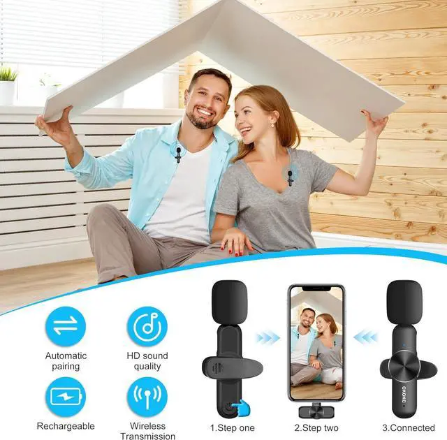 Alt view image 3 of 6 - Dual Wireless Microphone for iPhone iPad, Professional Wireless Lavalier Microphone for Video Recording, Clip On Lapel Mic for YouTube/Interview/Vlog/Presentation/Facebook Live