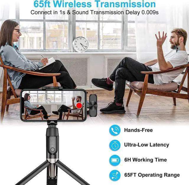 Alt view image 5 of 6 - Dual Wireless Microphone for iPhone iPad, Professional Wireless Lavalier Microphone for Video Recording, Clip On Lapel Mic for YouTube/Interview/Vlog/Presentation/Facebook Live