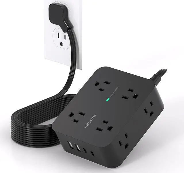 Main image of 10 Ft Power Strip Long Cord, Extension Cord Surge Protector with Flat Plug, 8 Outlets 4 USB Charging Station(2 USB C), Wall Multiple Plug Outlet Extender for Home Office Desk