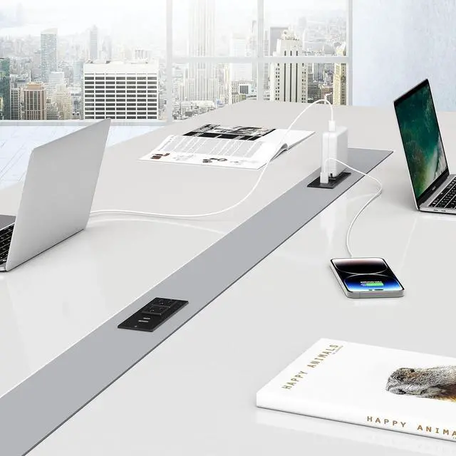 Alt view image 5 of 7 - Conference Recessed Power Strip,20W USB C Fast Charging,Furniture Recessed Outlet,2 Outlets,2 USB Ports Table Power Strip,Flush Mount Power Strip for Side Table,6ft Cord,Flat Plug