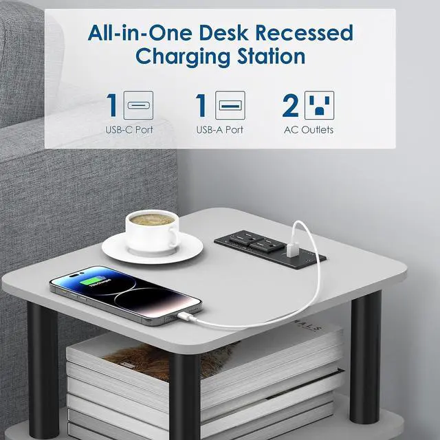 Alt view image 3 of 7 - Conference Recessed Power Strip,20W USB C Fast Charging,Furniture Recessed Outlet,2 Outlets,2 USB Ports Table Power Strip,Flush Mount Power Strip for Side Table,6ft Cord,Flat Plug