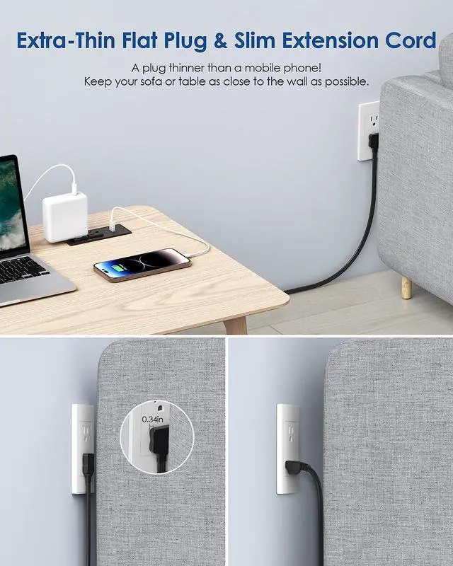Alt view image 3 of 7 - Recessed Power Strip USB C PD 30W Fast Charging,Flush Mount Desk Recessed Outlet,Space-Saver for Furniture Side Table,2 USB Ports,2 AC Outlets,6ft Cord,Ultra Thin Flat Plug