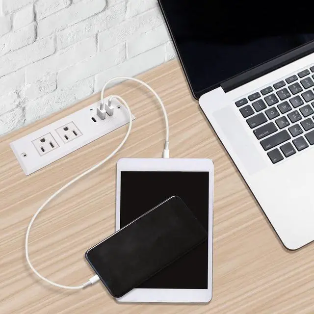 Alt view image 6 of 6 - Recessed Power Strip with USB C 20W PD Fast Charge Extension Cord with Multiple Outlets Type C Desk Mountable Power Station for Home Office Dorm Essentials White