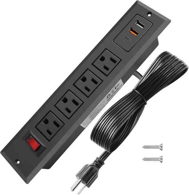 Main image of 20W Mountable Power Strip USB C Recessed Power Strip USB-C Fast Charge 4 Outlet 3 USB Multiple Protection Built in Conference Desk Counter Workbench for PC Home Electric Appliance (USB C Black)