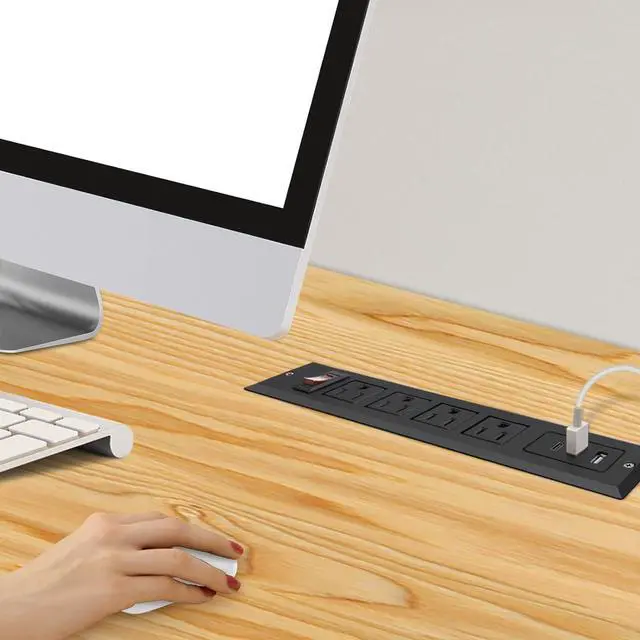 Alt view image 6 of 6 - 20W Mountable Power Strip USB C Recessed Power Strip USB-C Fast Charge 4 Outlet 3 USB Multiple Protection Built in Conference Desk Counter Workbench for PC Home Electric Appliance (USB C Black)