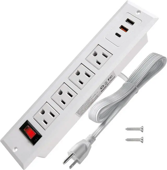 Main image of 20W Mountable Power Strip USB C Recessed Power Strip USB-C Fast Charge 4 Outlet 3 USB Multiple Protection Built in Conference Desk Counter Workbench for PC Home Electric Appliance (USB C WHITE)