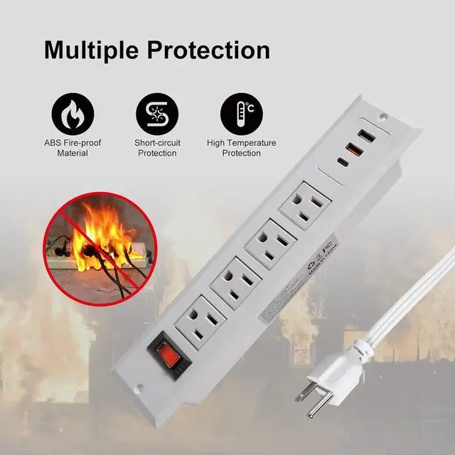 Alt view image 5 of 6 - 20W Mountable Power Strip USB C Recessed Power Strip USB-C Fast Charge 4 Outlet 3 USB Multiple Protection Built in Conference Desk Counter Workbench for PC Home Electric Appliance (USB C WHITE)