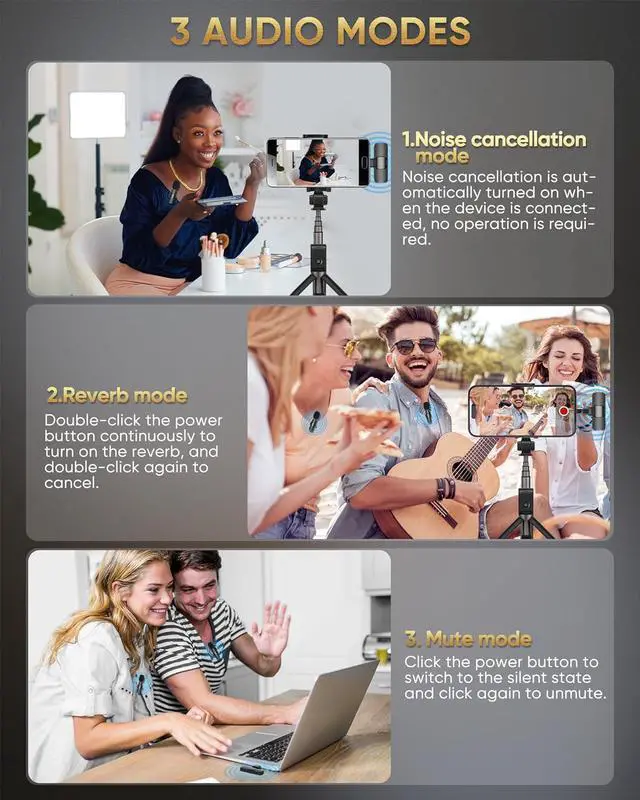 Alt view image 7 of 7 - Wireless Lavalier Microphone Compatible with iPhone/iPad/Android Phone/Laptop, IUMAKEVP Plug-Play Lapel Clip-On Mic with Noise Reduction for Video Recording/Live Steam/Interview/TikTok/YouTube(2 Mics)