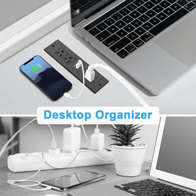 Alt view image 3 of 6 - Recessed Power Strip, Furniture Drawer Outlet with 20W PD USB-C & 18W QC3.0 USB-A, Plug in 3 Outlets & USB Ports, Flush Mount 6FT Black Extension Cord Conference Desk Outlet Fast Charge