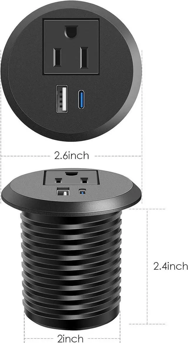Alt view image 6 of 7 - Desktop Power Grommet 2 inch,USB C PD 20W Fast Charging Station,Desk Hole Grommet Recessed Outlet,Round Desktop Conference Room Power Grommet Outlet,6 Ft Flat Plug Extension Cord
