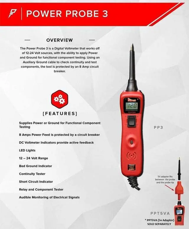 Alt view image 5 of 5 - Power Probe III Circuit Tester - PP3CS in Red - Voltmeter