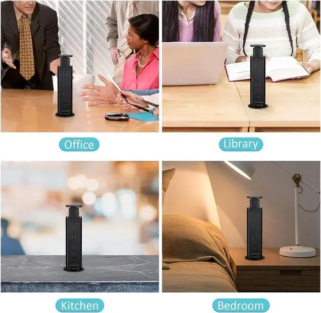 Alt view image 7 of 7 - Pop Up Electrical Outlet for Countertop, Recessed Power Strip with 3 AC Outlet & 2 USB Ports,2.5" Hole Pull Pop Up Socket Hidden Outlets, Pop Out Power Outlet for Kitchen Counter Conference Desk