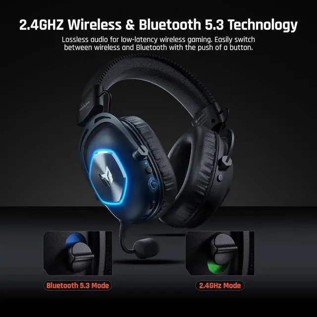 Alt view image 2 of 7 - BIGBIG WON 2.4GHz Wireless Gaming Headset for PC, PS5, PS4, Switch, Bluetooth 5.3 Gaming Headphones with Noise Canceling Microphone & 35 Hr Battery, 3.5mm Wired Mode for Xbox Series X|S, Xbox One