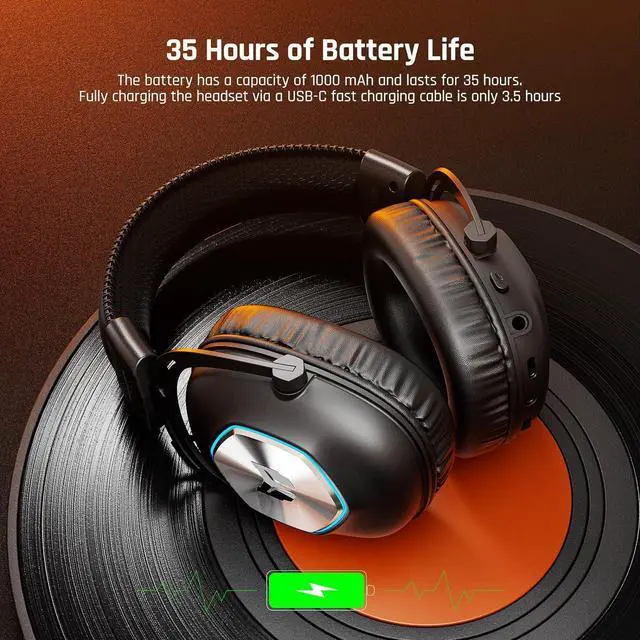 Alt view image 5 of 7 - BIGBIG WON 2.4GHz Wireless Gaming Headset for PC, PS5, PS4, Switch, Bluetooth 5.3 Gaming Headphones with Noise Canceling Microphone & 35 Hr Battery, 3.5mm Wired Mode for Xbox Series X|S, Xbox One